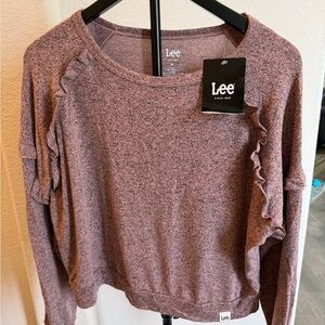 Lee Ruffle-Trim Pullover Sweatshirt in Pink Heather